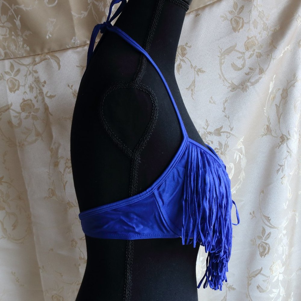 Luli Fama Blue Fringe Swim Halter Bikini Top M - Picture 4 of 11